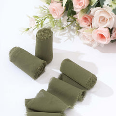 2 Pack 6yds Dusty Sage Green Silk-Like Chiffon Ribbon Roll, DIY Wedding Bouquet Linen Wrap
