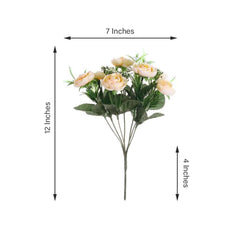 4 Bushes Cream Artificial Silk Peony Flower Bouquet Arrangement