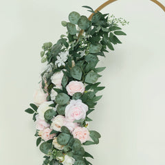 Set of 2 Silk Rose Floral Swag Wedding Arch Flowers in Cream Blush with Eucalyptus Leaves, Large Artificial Flower Arrangement Garlands - 24",42"
