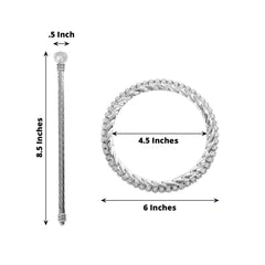 Set of 2 6" Silver Acrylic Braided Barrette Style Curtain Tie Backs With Crystal Diamond Studded Edge, Round Backdrop Drapery Brooch Holdbacks