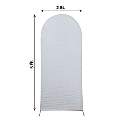 5ft Silver Shimmer Tinsel Spandex Chiara Backdrop Stand Cover For Fitted Round Top Wedding Arch