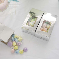 25 Pack Silver Tote With Window Party Favor Candy Gift Boxes 2.75" X 1.5" X 6"