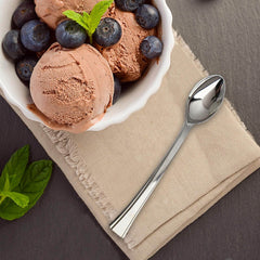 36-Pack Dessert Spoons Mini Heavy Duty Design Silver - Plastic Disposable Utensils for Catering and Gatherings 4"