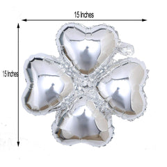 10 Pack 15" Shiny Silver Four Leaf Clover Shaped Mylar Foil Balloons