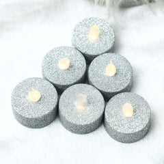 12-Pack LED Tealight Candles Glitter Silver Design - Flameless Battery Operated Tea Lights