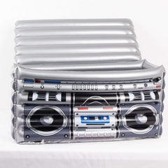 Silver Inflatable Ice Beverage Cooler with 80's Boom Box Design - Party Drink Container for Pool Events 24"x12"