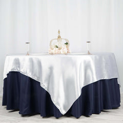 Satin 90"x90" Table Overlay Square Tablecloth White - Smooth Finish for Luxurious Events