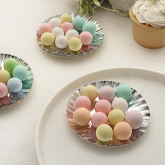 50-Pack Paper 3.5" Round Party Plates in Metallic Silver with Scalloped Rim - Disposable Mini 250GSM Dessert Plates for Tapas, Appetizers & Finger Foods