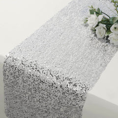 Mesh 11"x108" Table Runner Metallic Silver - Sequin Design for Convenient Event Decoration