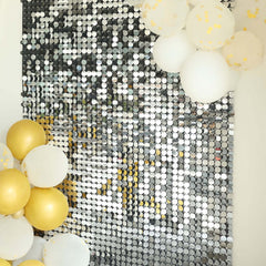 10sq.ft Shiny Silver Round Sequin Shimmer Wall Party Photo Backdrop, Active Spangle Wall Art Décor Panels - 10 Panels
