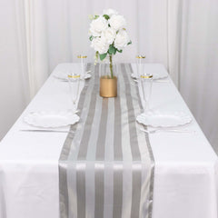 Satin 12"x108" Table Runner Silver Stripe - Stripe Table Decor
