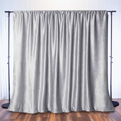 8ftx8ft Silver Premium Smooth Velvet Event Curtain Drapes, Privacy Backdrop Event Panel with Rod Pocket