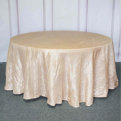 Taffeta 120" Round Tablecloth Beige - Seamless Accordion Crinkle Table Cover