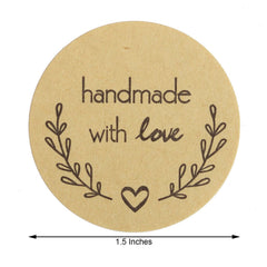 500Pcs 1.5” Handmade with Love Olive Branch Stickers Roll, Cookie and Bakery Box Labels - Round