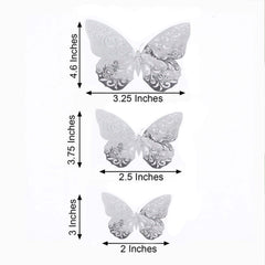 12-Pack 3D Butterfly Wall Decals, DIY Removable Mural Stickers Silver Cake Decorations Eye-Catching Design