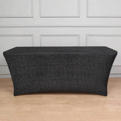 Shimmer Tinsel Spandex 72"x30" Rectangle Tablecloth Metallic Black Glittered Shiny Stretch Table Cover