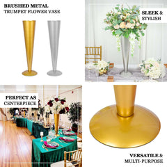 Metal Trumpet Vase Brushed Silver - Durable Design for Stylish Wedding Displays 24"