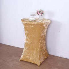Crushed Velvet Spandex 32" Round Cocktail Table Cover Champagne Smooth Highboy Tablecloth