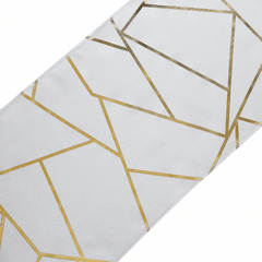 9ft Silver Gold Foil Geometric Pattern Polyester Table Runner