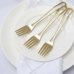 24-Pack Plastic Forks with Modern Hollow Handle Design Gold - Stylish Disposable Utensils 7"