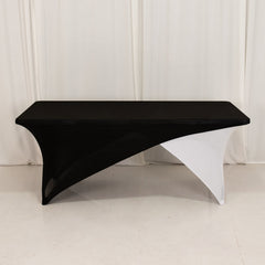 Stretch Spandex 72"x30" Rectangle Table Cover Black/White Cross Over Design - Versatile & Sleek Two-Piece Fitted Tablecloth with Elastic Foot Pockets