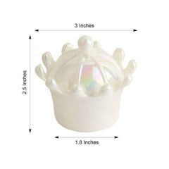 12 Pack 3" White Fillable Mini Crown Treat Favor Boxes, Small Candy Container Gift Boxes With Iridescent Dome Lids