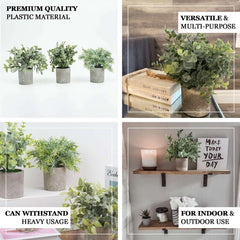 3 Plant Set Mini Potted Artificial Eucalyptus, Rosemary and Boxwood Faux Planter Collection - Small Decorative Faux Herb Garden for Desk Countertops Table Shelf Display 9"