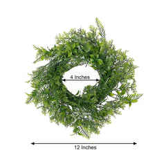 2 Pack 4" Green Artificial Fern Leaf Mix Pillar Candle Ring Wreaths