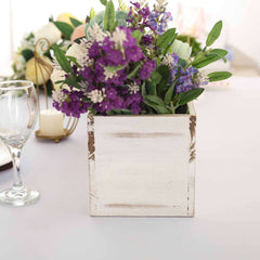 Whitewash Wood Planter Rectangular Box 18"x6"- Durable Decor with Removable Plastic Liner for Table Displays