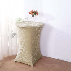 Crushed Velvet Spandex 32" Round Cocktail Table Cover Beige Smooth Highboy Tablecloth