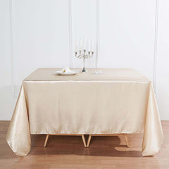 Satin 90"x90" Table Overlay Square Tablecloth Beige - Smooth Finish Table Topper