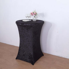 Crushed Velvet Spandex 32" Round Cocktail Table Cover Black Smooth Highboy Tablecloth