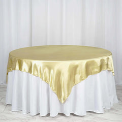Satin 72"x72" Table Overlay Square Tablecloth Champagne - Smooth Finish Table Cover