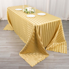 Satin Striped 90"x132" Rectangular Tablecloth Champagne Satin Stripe - Seamless Silky Smooth Table Cover
