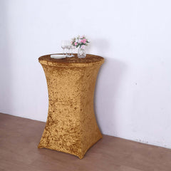 Crushed Velvet Spandex 32" Round Cocktail Table Cover Gold Smooth Highboy Tablecloth