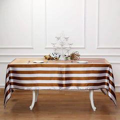 Satin 60"x102" Rectangle Tablecloth Gold/White - Stripe Design with Stylish Smooth Finish Table Cover