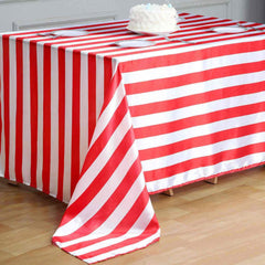 Satin 60"x102" Rectangle Tablecloth Red/White - Stripe Design with Stylish Smooth Finish Table Cover