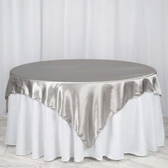 Satin 72"x72" Table Overlay Square Tablecloth Silver - Smooth Finish Table Cover