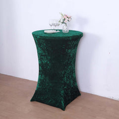 Crushed Velvet Spandex 32" Round Cocktail Table Cover Hunter Emerald Smooth Highboy Tablecloth