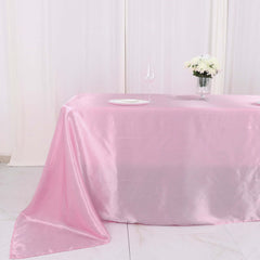 Satin Rectangular 90"x132" Tablecloth Pink Satin - Seamless Table Cover