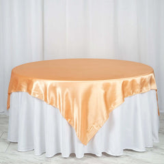 Satin 72"x72" Table Overlay Square Tablecloth Peach - Smooth Finish Table Cover