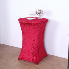 Crushed Velvet Spandex 32" Round Cocktail Table Cover Red Smooth Highboy Tablecloth