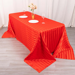 Satin Striped 90"x132" Rectangular Tablecloth Red Satin Stripe - Seamless Silky Smooth Table Cover