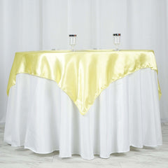 Satin 60"x60" Table Overlay Square Tablecloth Yellow - Smooth Silky Touch Table Cover