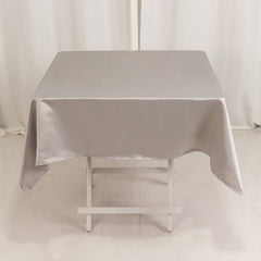 Lamour Satin 54"x54" Square Tablecloth Silver - Durable & Silk-Like Table Cover
