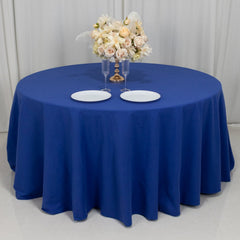 Cotton Blend 120" Round Tablecloth Royal Blue - Seamless Wrinkle-Resistant Table Cover