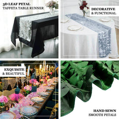 Taffeta Fabric 12"x108" Table Runner Beige - 3D Leaf Petal Design