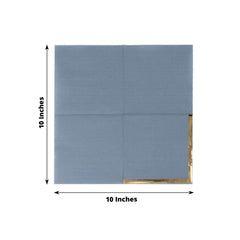 50-Pack Paper Beverage Napkins Dusty Blue with Gold Foil Edge - 2 Ply Disposable Soft 18GSM Cocktail Napkins 5"x5"