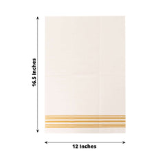 20-Pack Paper Guest Towels White Linen-Like with Gold Lines - Disposable Airlaid Napkins for Formal and Casual Use 8"x4"