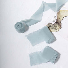 2 Pack 6yd Ice Blue Silk-Like Chiffon Linen Ribbon Roll For Bouquets, Wedding Invitations Gift Wrapping